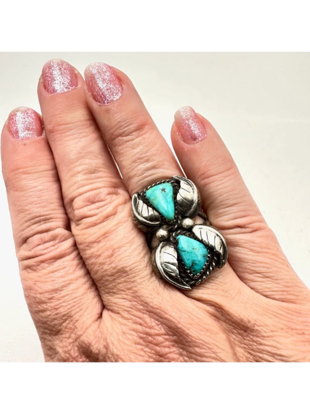 Vintage Native American Hallmarked RA Turquoise Sterling Silver Ring Size 9.5 - Picture 12 of 12